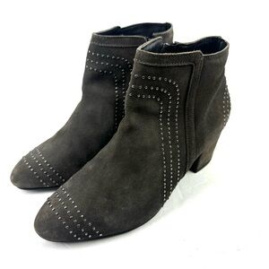 Diba Ankle Boots 9 Gray Studded Suede Leather Slip On Bootie Womens New
